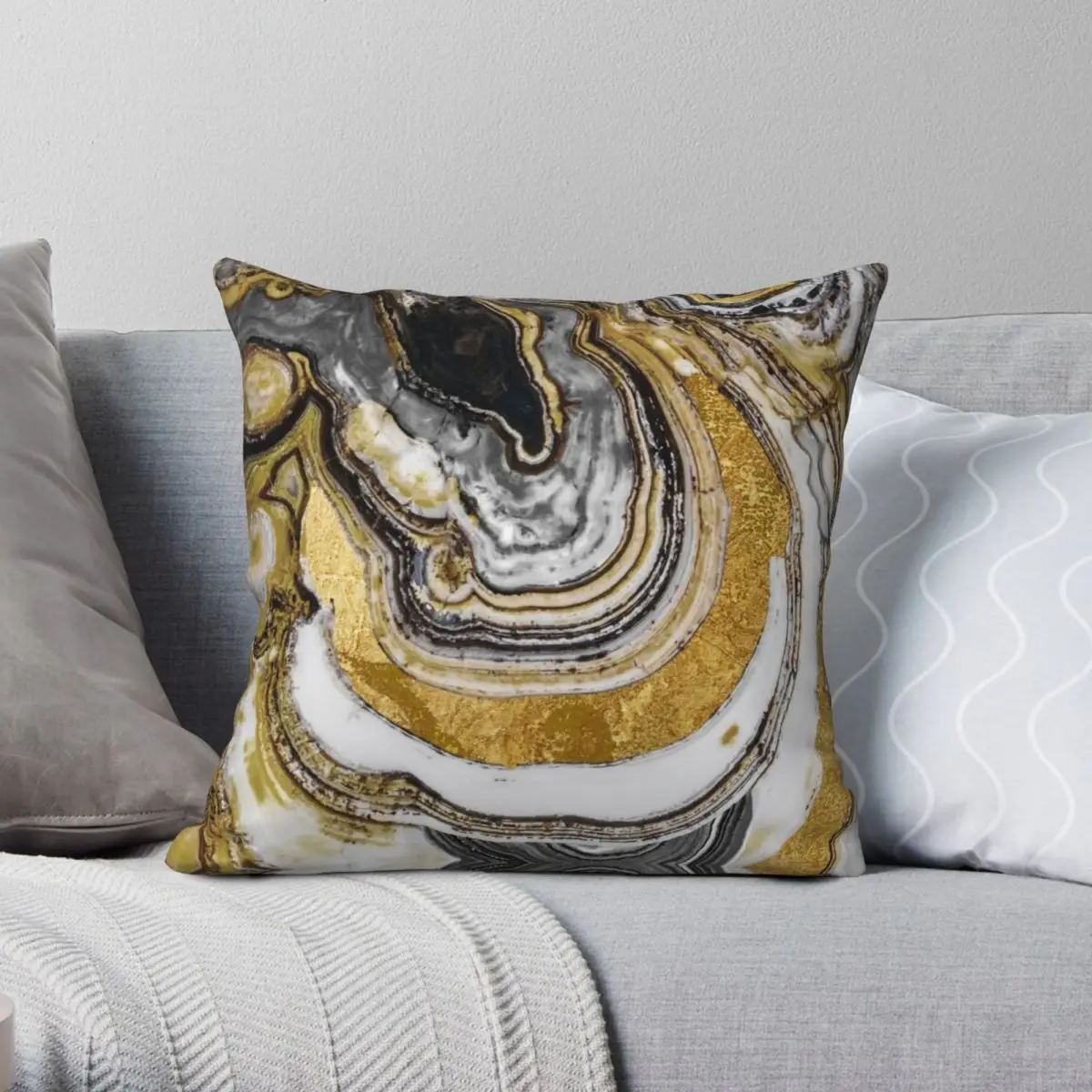 Stone Prose Gold Geode Square Pillowcase Polyester Linen Velvet Printed Zip Decorative Pillow Case Room Cushion Case 45x45