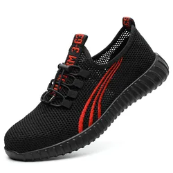 Safety Shoes for Men Steel Toe Safety Trainers Lightweight Work Shoes Puncture Proof Work Sneakers Light Soft Breathable Black