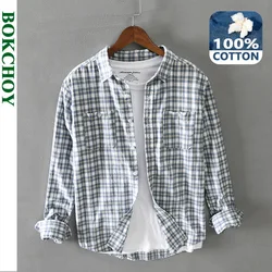 Wiosenny i jesienny nowy męski koszule Casual Plaid z długim rękawem bawełniana koszula gruby Retro multi-pocket niebieski odzież robocza GA-G208