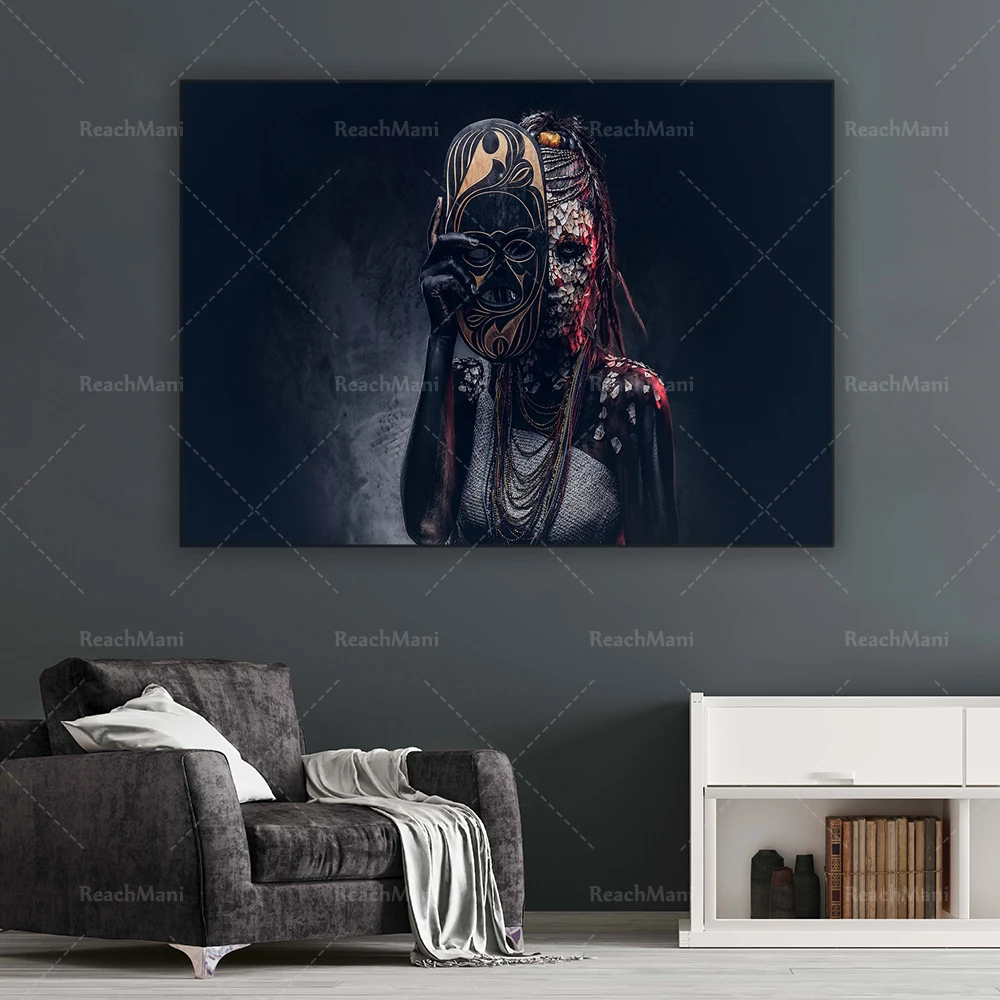 African indigenous costume canvas / traditional costume and makeup wall art poster, African woman decorative canvas print