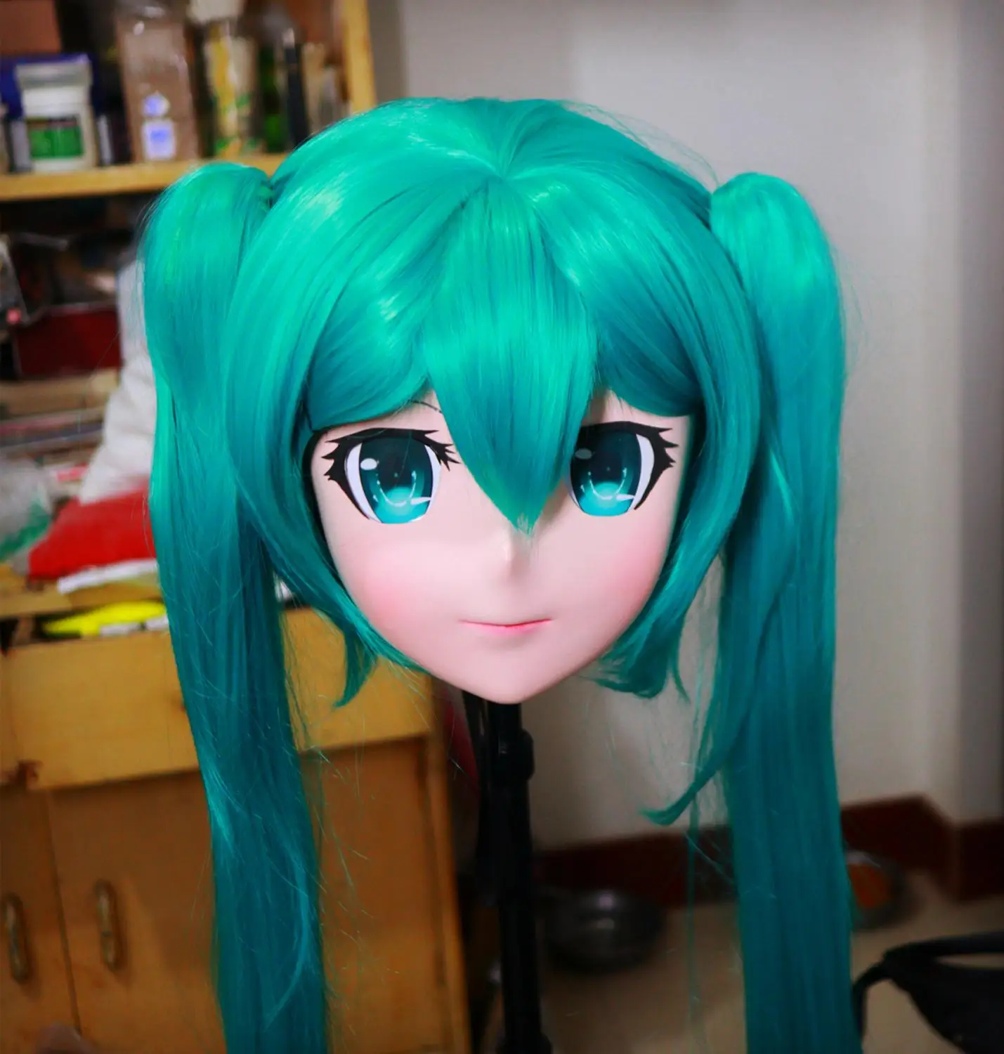 (KMO6247)Handmade Female Resin Full Head Mask Cosplay Japanese Anime Role Kigurumi Mask With Ponytail Crossdress