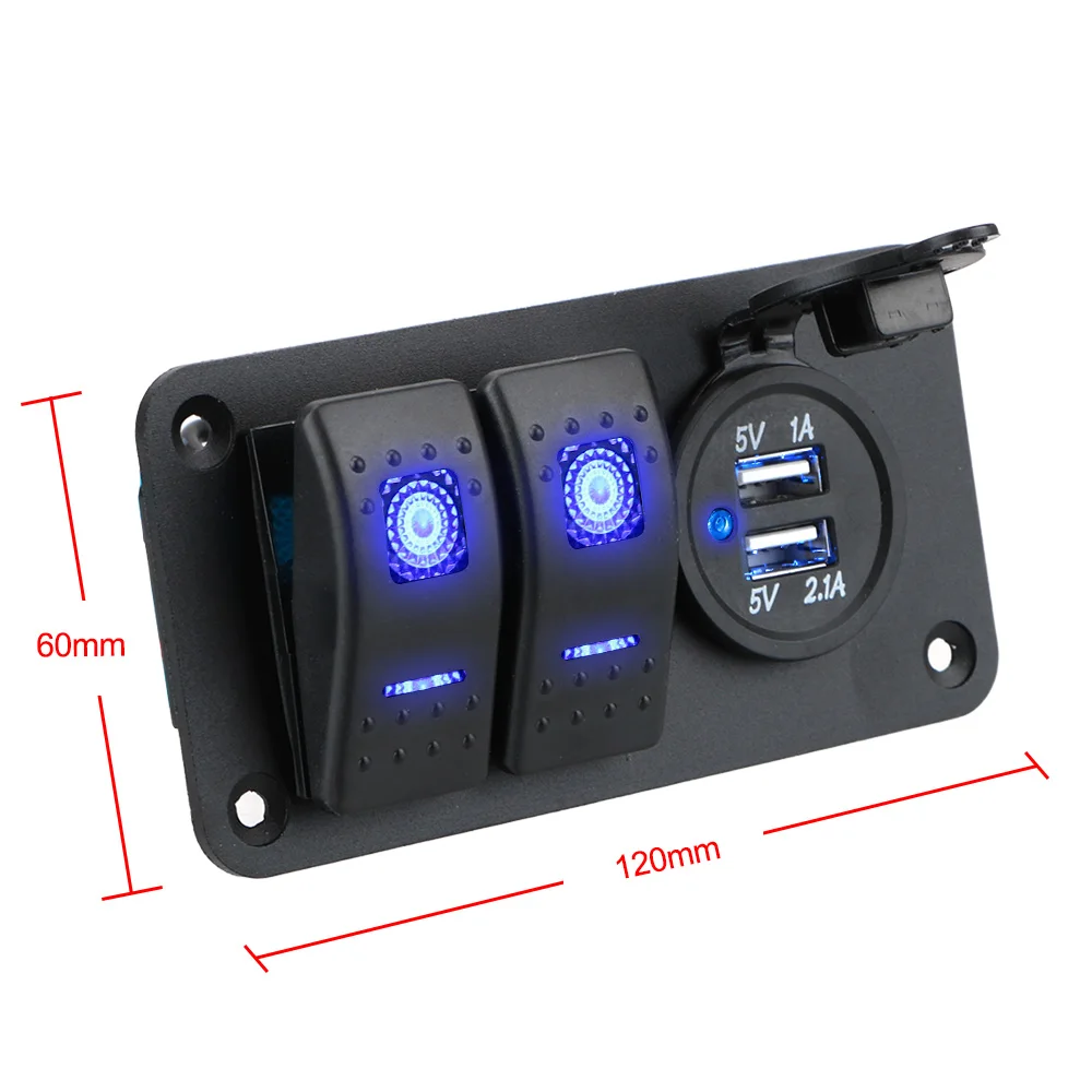 Interior Parts 2/3 Gang Boat Car Switch Panel Digital Voltmeter Dual USB Port Outlet Combination 12~24V Circuit Control