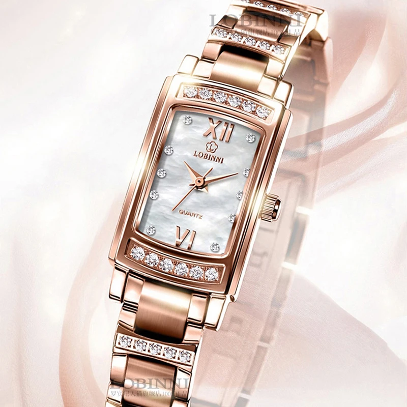 LOBINNI 女性腕時計高級クリスタルラインストーンクォーツ時計女性のためのロマンチックなギフト防水時計
