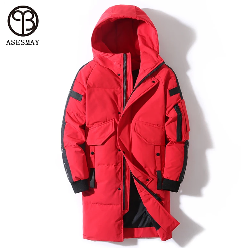 Asesmay White Duck Down Jacket Men Winter Coat Long Warm Parkas Hooded Yellow Outwear Luxury Brand Clothing Male Winter Jackets