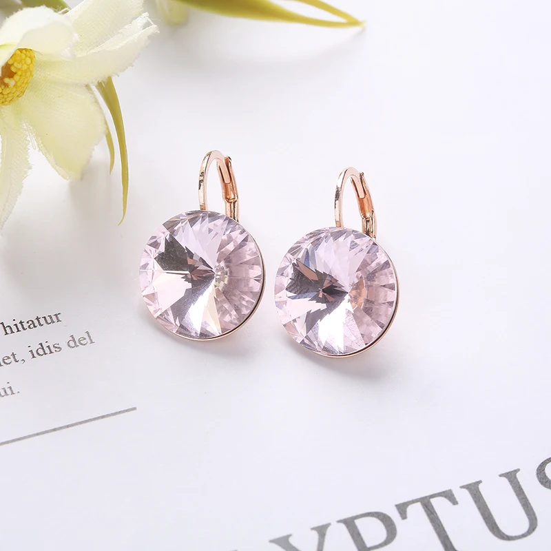 2021 New Round Stones Earrings 14mm Austrian Rivoli Crystals Gold-Color For Wedding Women Graduation Teacher\'s Gifts