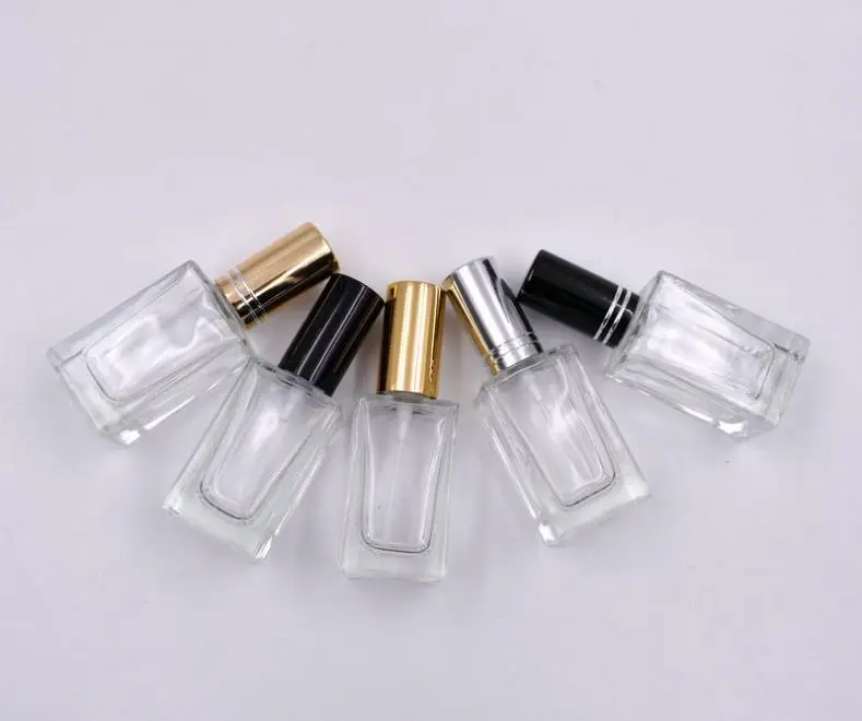 15ml Square Glass Perfume Atomizer, Empty Parfum Bottle Silver Gold Black Cap, Cosmetics Spray Bottles Wholesale