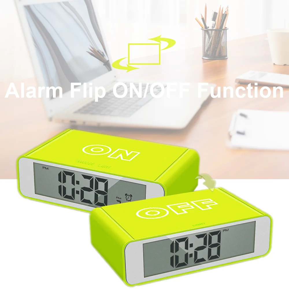 Smart Flip Alarm Clock Electronic LCD Big Digital Number Snooze Clock Table Watch Time Home Decor Top Touch Wake Up Watches