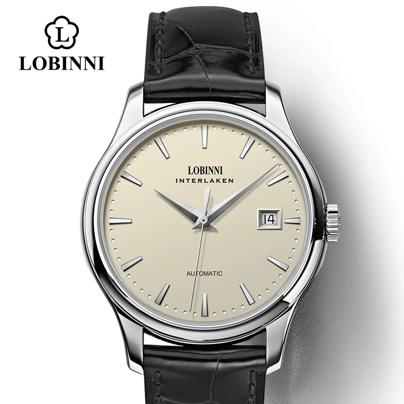 Lobinni Fashion Business Meeuw Automatische Mannen Mechanische Horloges Top Merk Luxe Ontwerp Waterdichte 50M Mannelijke Klok