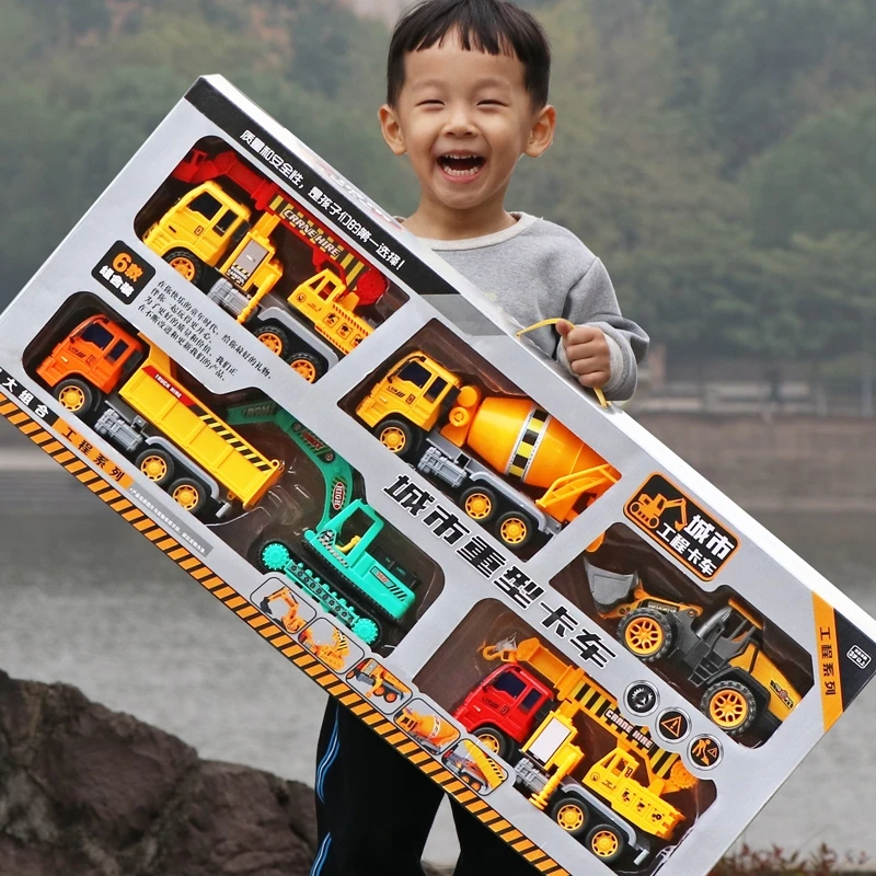 4 Piece Big Model Car Baby Kids toy Inertia Cars bulldozer Truck tractor Excavator Boy Toy Kid infant Gift diecasts toy vehicles