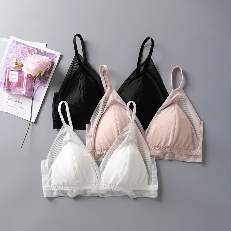 Women 100% Mulberry Silk Lining with Full mesh fabric outside Wire Free Wireless Bra Bralette SS017