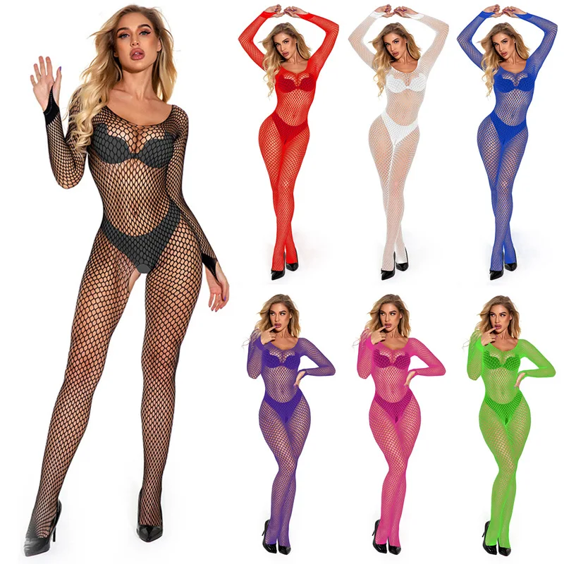 Combinaison de nuit en résille pour femme, lingerie sexy, combinaison de batterie, catsuit à entrejambe ouvert, collants en maille, vêtements de