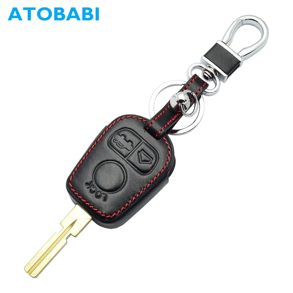 Leather Car Key Case For BMW E46 E34 E36 E38 E39 3 5 7 Series 740 1998 3 Buttons Keychain Holder Remote Control Protector Cover