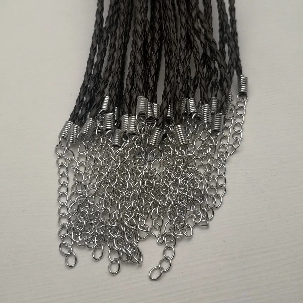 Verweven Lederen Touw 3Mm 100Pc Zwart Koord Ketting Hanger 45 + 5Cmfashion Sieraden Accessoires Diy Groothandel