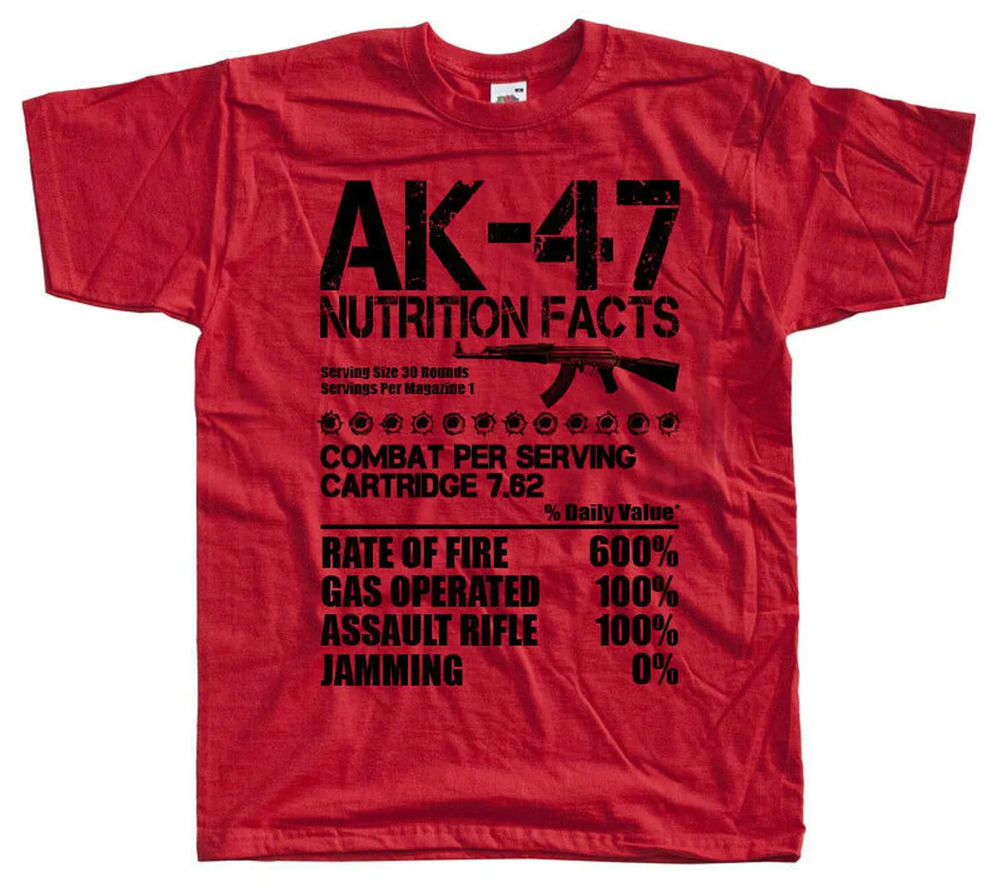 Funny Russian Kalashnikov AK-47 Assault Rifle Nutrition Facts T-Shirt Summer Cotton Short Sleeve O-Neck Men\'s T Shirt New S-3XL