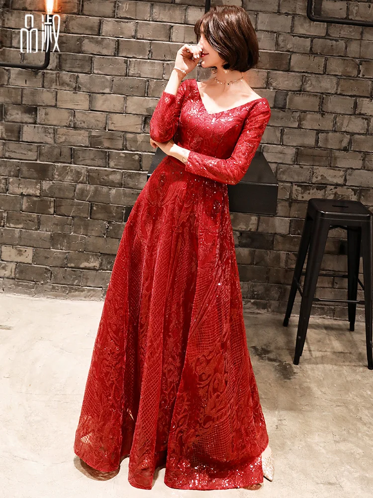 2019 New Shinning Sequins Evening Dress 3/4 Sleeve a Line Prom Dress Sexy V-neck Backless Evening Gowns Custom Made