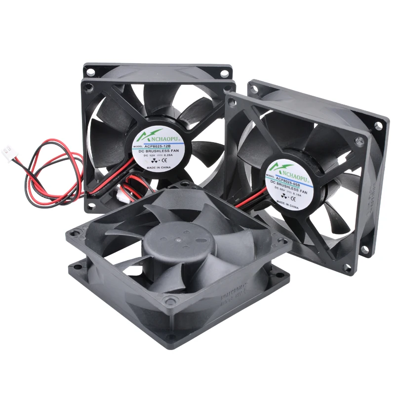 Ventilador de 80x80x25mm acp8025, ventilador de refrigeração de 2 pinos adequado para chassis inversor de energia, 8cm e 80mm, dc5v, 12v, 24v