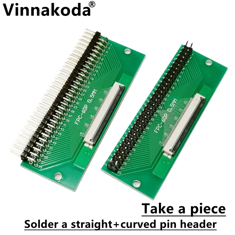 2PCS FFC/FPC adapter board 0.5MM-60P to 2.54MM welded 0.5MM-60P flip-top connector Welded straight and bent pin headers