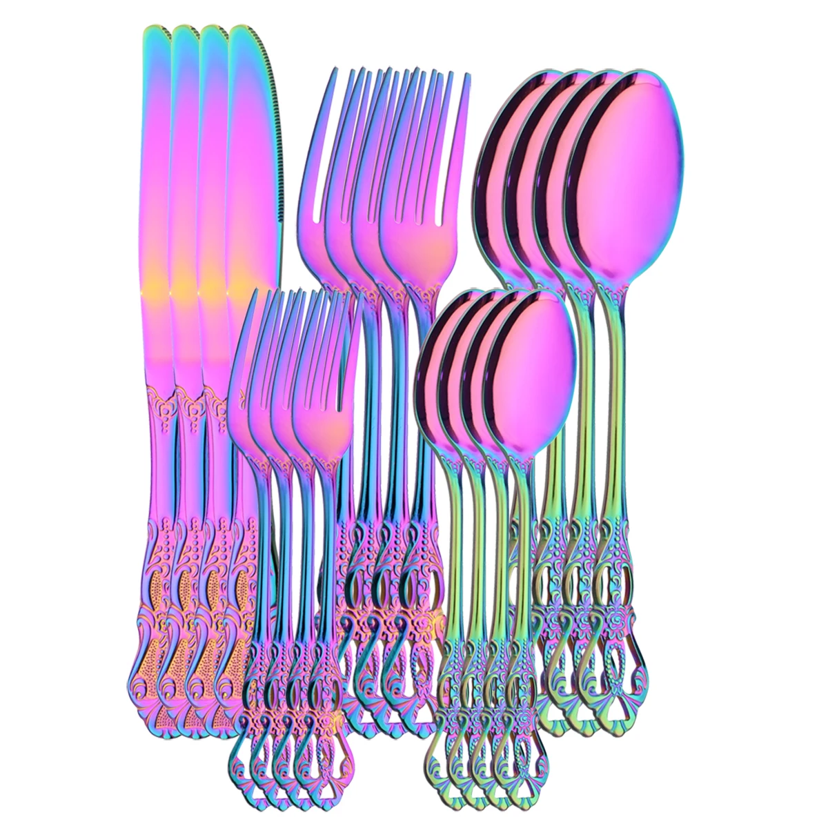 Juego de cubiertos coloridos de acero inoxidable, vajilla de cocina de alta calidad, cuchillo, tenedor, cuchara de postre
