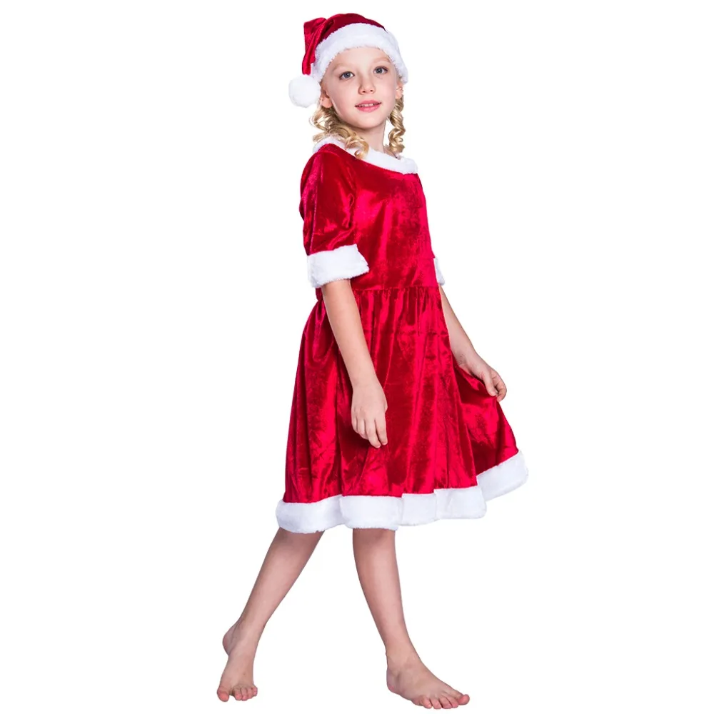 Deluxe Children Christmas Elf Cosplay Costume New Year Kids Santa Girls Dress