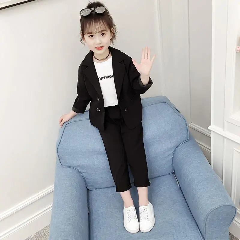 Girls Suits Coat + Pants 2pcs Kids Cotton 2023 Casual Spring Autumn High Quality Formal Sport Teenagers Children Sets Outfits 