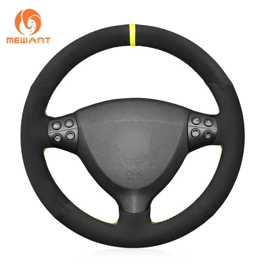 

MEWANT Black Suede Genuine Leather Car Steering Wheel Covers for Mercedes Benz A-Class W169 2004 2005 2006 2007 2008 2009-2012