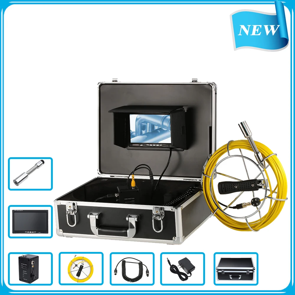 20m Cable Pipe Drain & Sewer Inspection Endoscope System 8GB SD Card with Video Recorder 7inch Display 23mm Waterproof Camera