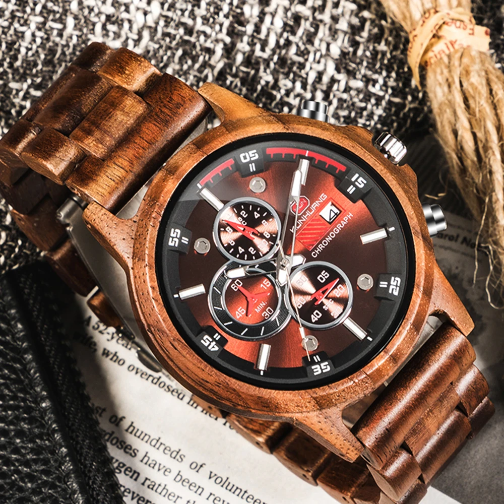 Wood Watch Men Chronograph Luxury Military Sport Watches Stylish Casual Personalized Wooden Quartz Watches Relogio Masculino