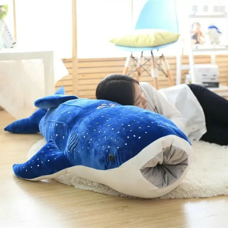 50-120CM nuovo stile Blue Shark peluche grande pesce bambola di stoffa balena animali imbalsamati regalo di compleanno per bambini