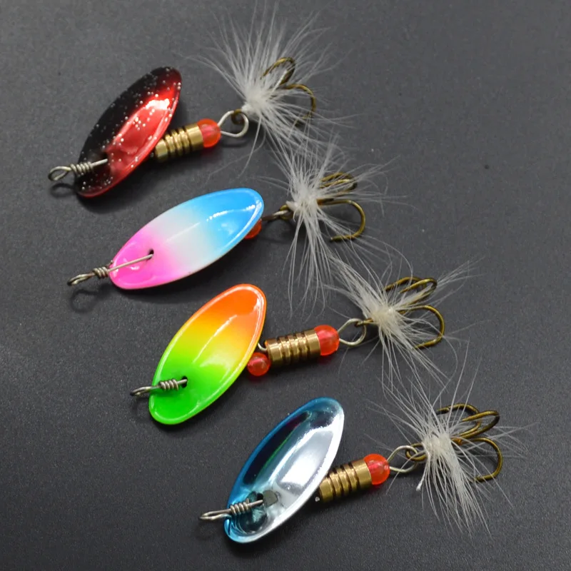 Hand Shake Sequins Fishing Lure Beginner Spoons Rotation Spinner Bait 3.5g  Metal Bait Lot 4 Pieces Sale