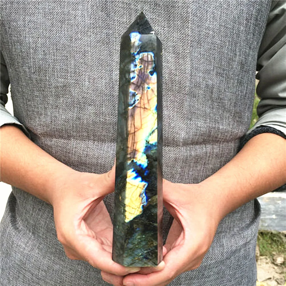 850g/1000g Natural Labradorite Obelisk Quartz Crystal Wand Point Gemstone Healing