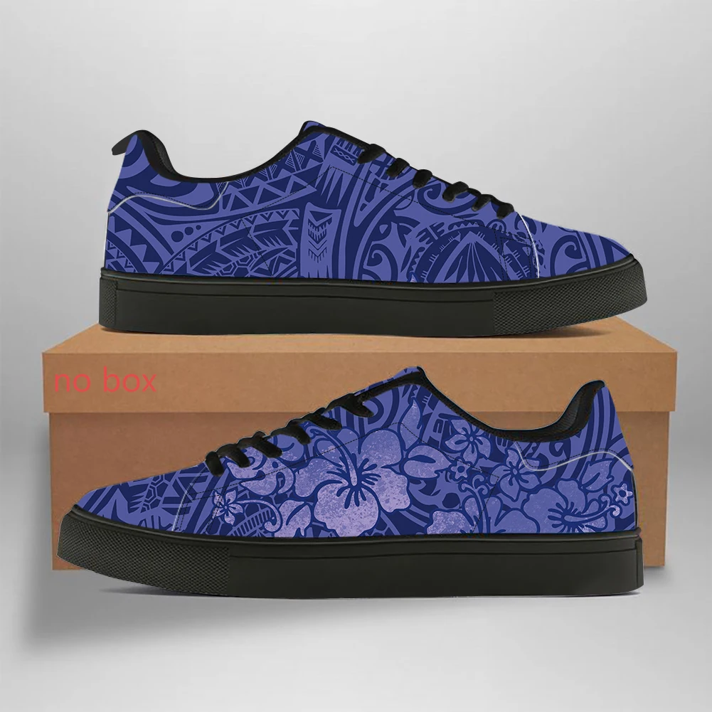 

Noisydesigns Spring Men's Leather Low-Top Sneakers Comfortable White Black Style Polynesia Floral Striped Pattern Flat Shoes