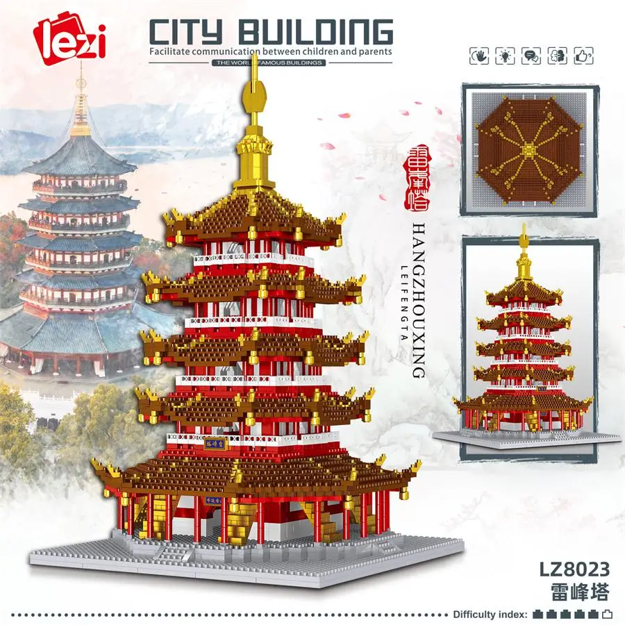 

LEZI Mini Blocks Chinese Style Architecture Great Wall Castle Building Bricks Kids Toys for Children Gifts Girl Present 8023