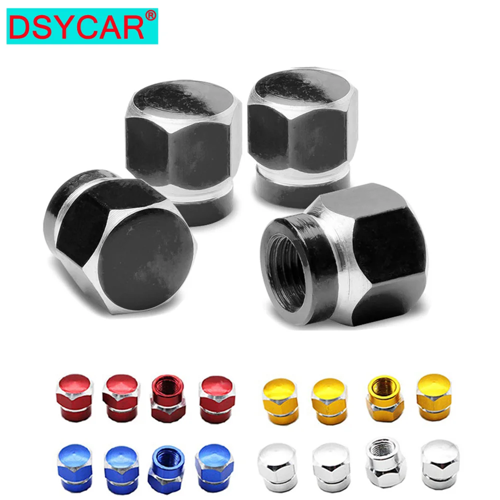 DSYCAR 4Pc Universal Aluminum Bicycle Car Tire Valve Caps Tyre Wheel Hexagonal Ventile Air Stems Cover Airtight Rims Accessories