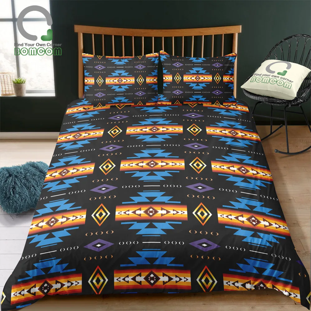 

BOMCOM Digital Printing Bedding Set Aztec Pattern Blue Black Orange Duvet Cover 100% Microfiber