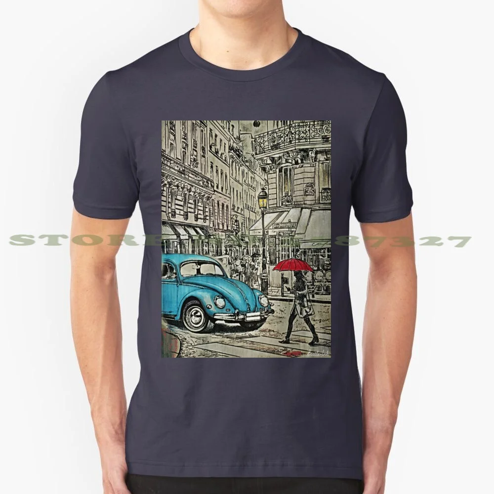 Blue Beetle 100% Pure Cotton T-Shirt Paris Rain Summer French Beetle City Town Classic Car German Motoring Travel Vehicle