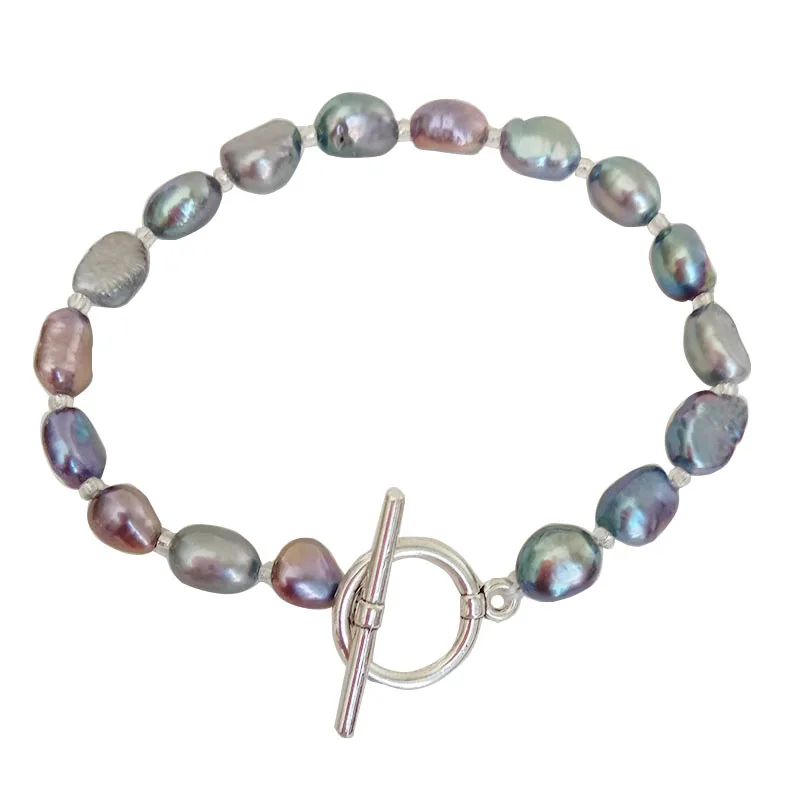 100% nature freshwater pearl bracelet with crystal beads,pearl size 7-9 mm long  ,white ,pink,purple,black color