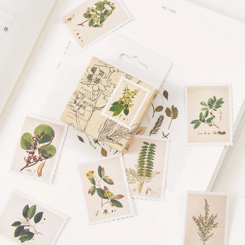 45pcs Floral Illustrations Stickers Set Plants Drawing Stamp Note Home DIY Adhesive Decoration Diary Letter Sticker Post F430