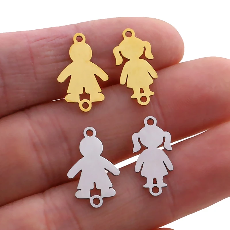 

5pcs High Quality Stainless Steel Gold Boy Girls Small Charms Connectors Pendant Polished Jewelry Making Bracelet Accessories