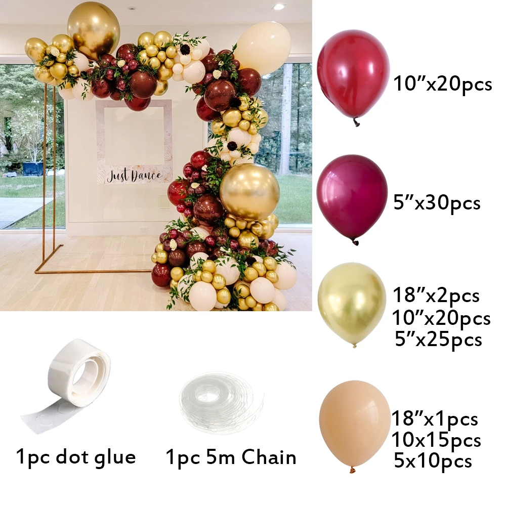 125pcs Burgundy Wine Red Balloon Garland Arch Kit Metal Globos Bridal Wedding Valentine's Day Proposal Birthday Party Decoratio