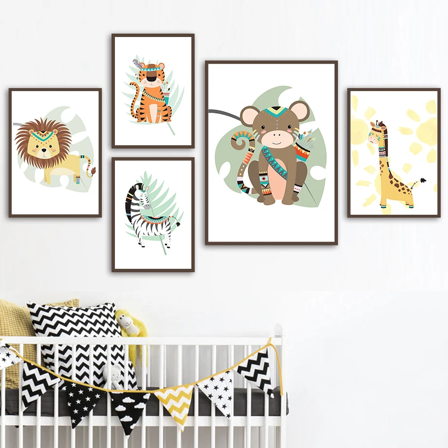 Jungle Animals Lion Zebra Tiger Bear Monkey Nordic Posters And Prints Wall Art Canvas Painting Wall Pictures For Kids Room Decor