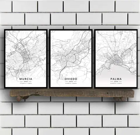 Murcia Oviedo Palma Salamanca Santander Seville Tarragona Toledo Valencia Valladolid Vigo Zaragoza Spain Map Poster
