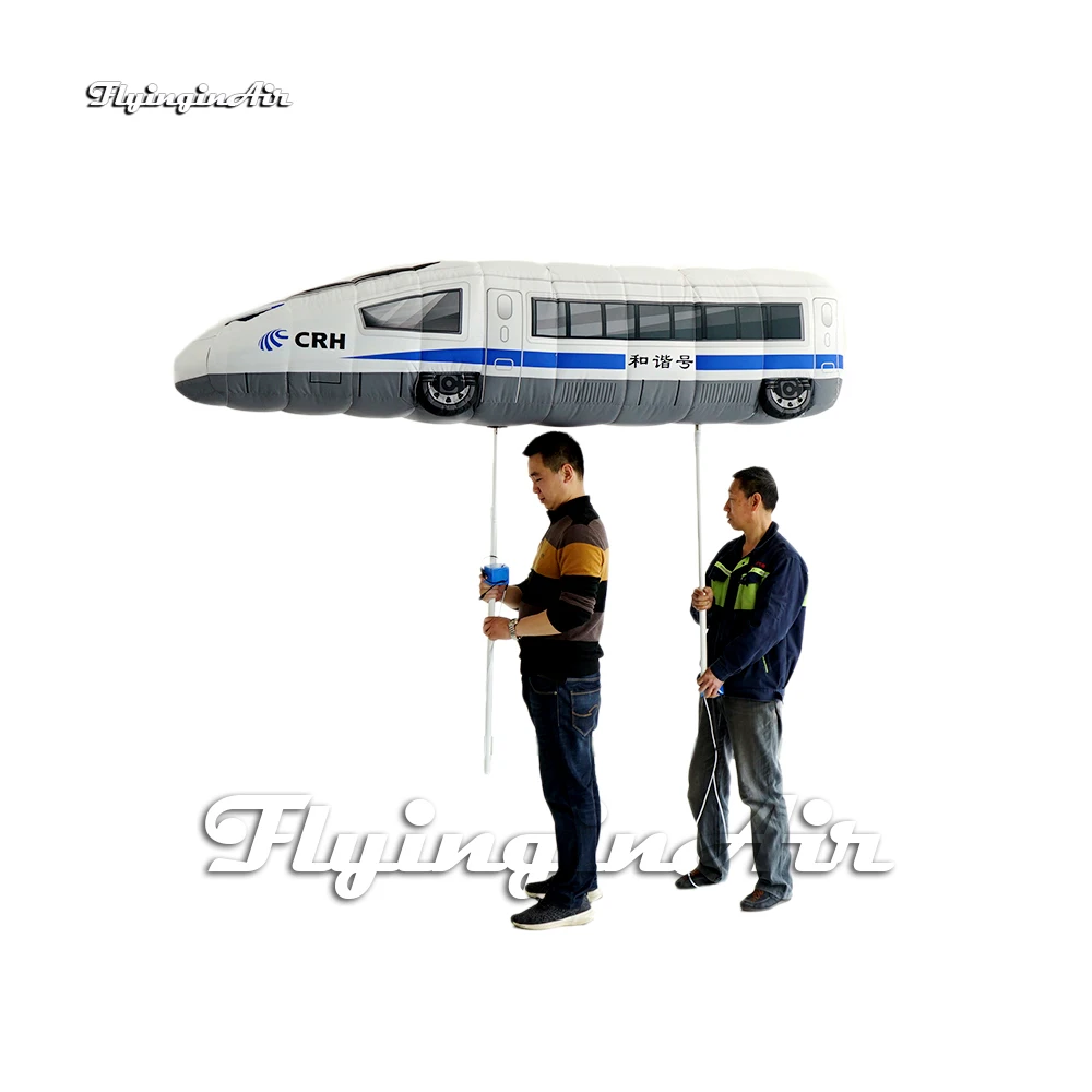 

Hand Raised Walking Inflatable Train Model 2.5m Length Blow Up High-speed Rail Replica Balloon With Custom Printing For Parade