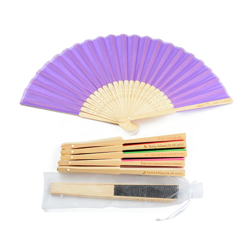 

50Pcs Personalized Custom Folding Silk Fan,Wedding Gifts For Guests, Baby Showers, Engagement Decorations, Have Organza Gift Bag