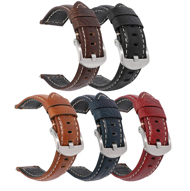 22mm 20mm Beautifully embossed Double sided First layer cowhide Genuine Leather Men\'s strap UTHAI A71