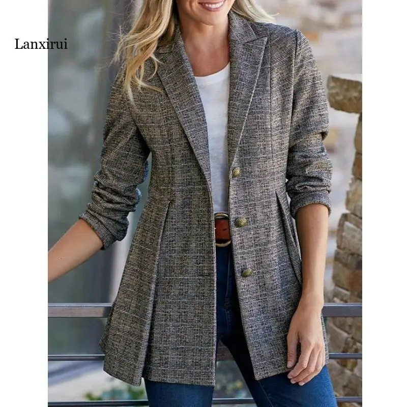 

Plaid Jackets Women Fall Fashion Suit Collar Long Sleeve Suit Jacket Large Size Slim Jackets for Women