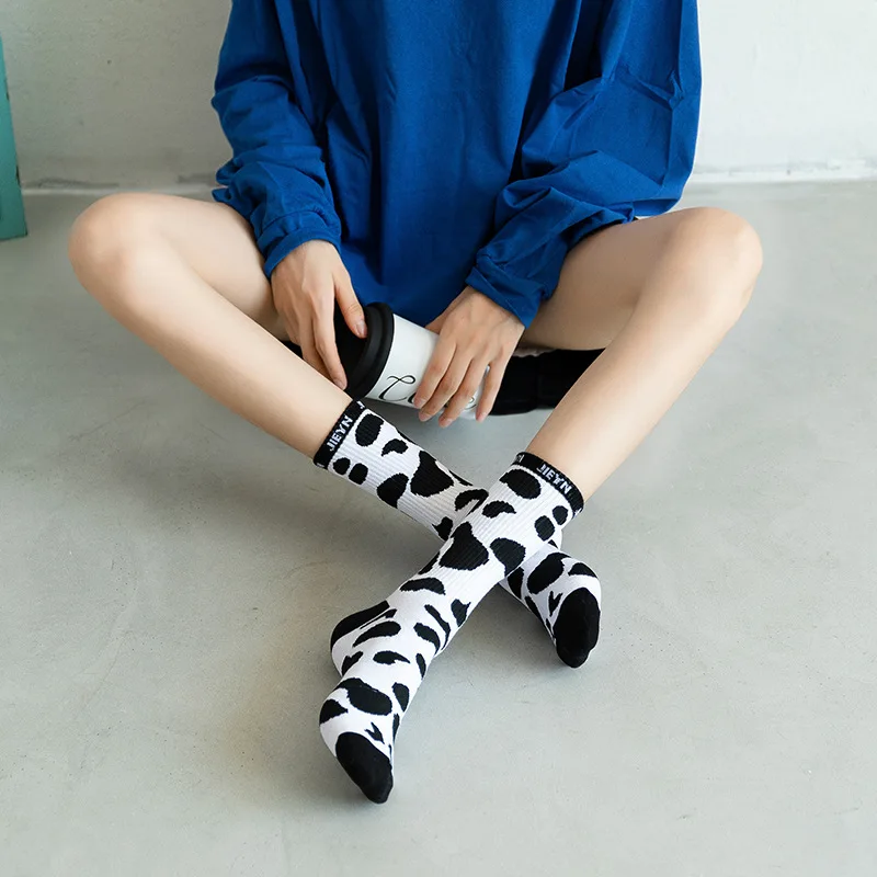 Woman socks street hip hop creative personality socks cute cow spots European and American style fashion fun in tube socks