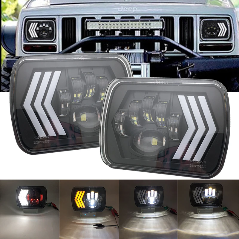 

5x7 Waterproof LED Headlight Sealed Beam Turn Singal 7x6 inch Headlamps For Cherokee XJ YJ Truck