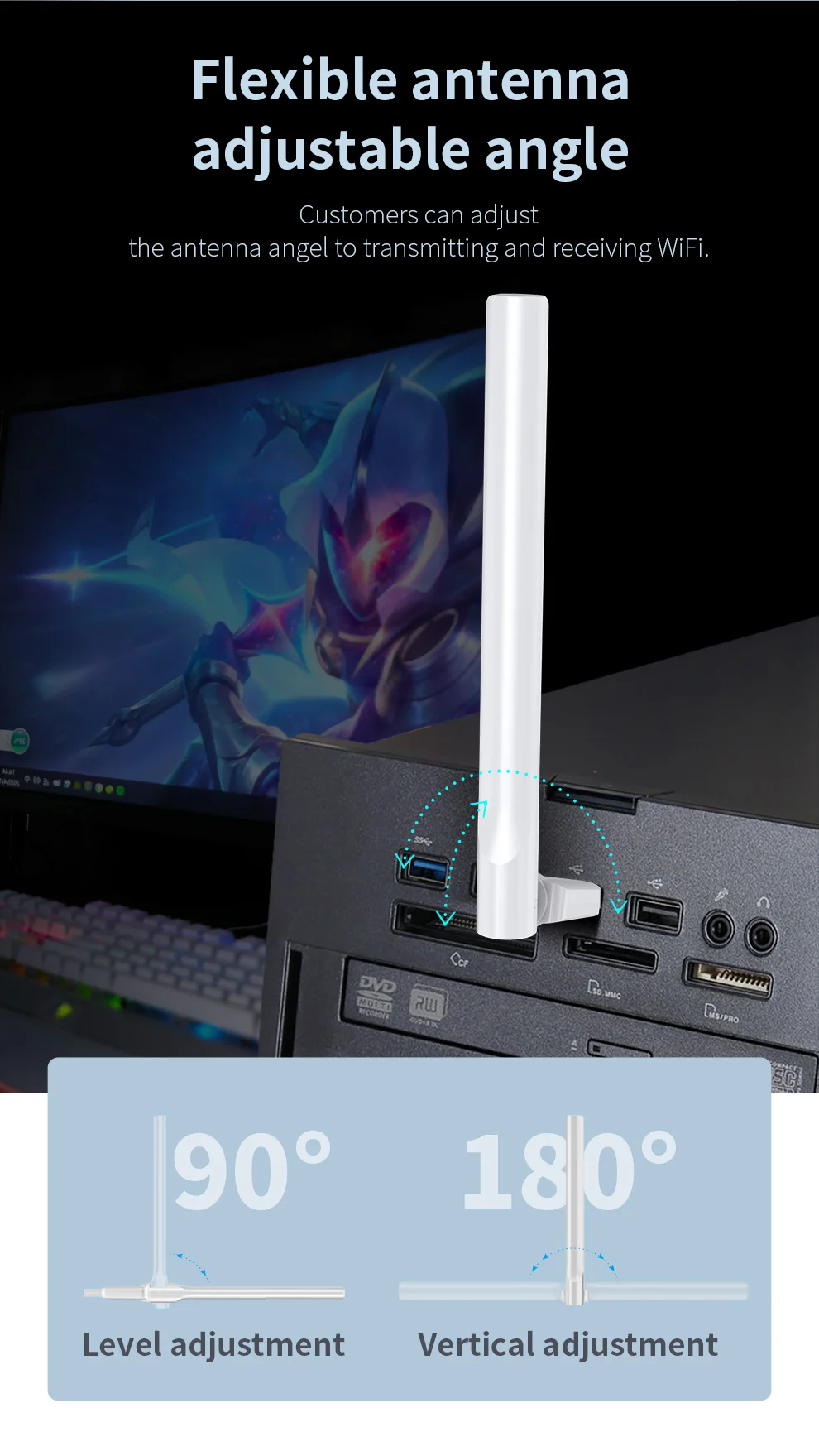 CF-WU713N 2.4GHz 150Mbps Adaptor WiFi Kartu Jaringan Nirkabel untuk Laptop Desktop Portabel USB 2.0 Wifi Eksternal Antena Gain Tinggi