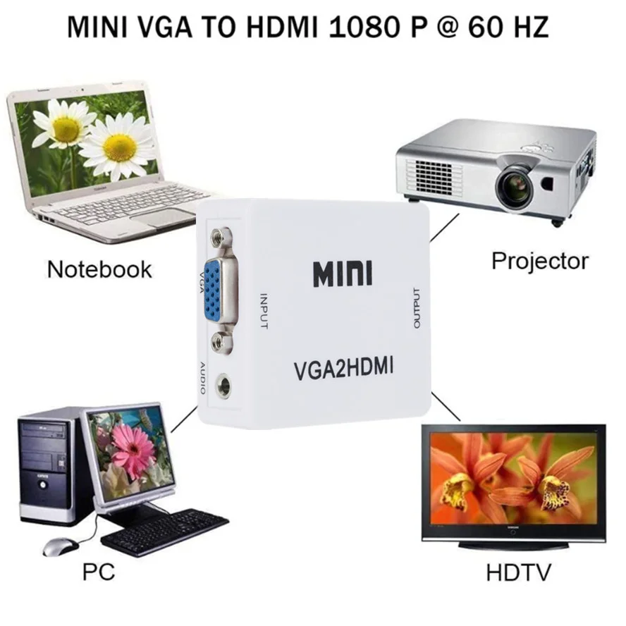 Адаптер-преобразователь с VGA на HDMI, 1080P, для ПК, ноутбука