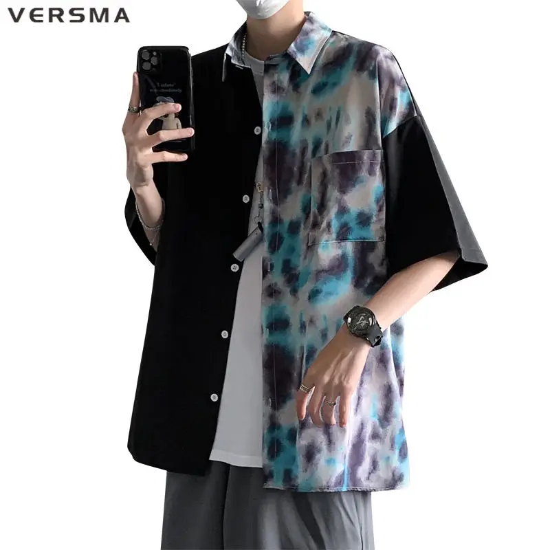 

VERSMA Korean Trendy Ulzzang Tie Dye Patchwork Vintage Shirt Men Women Hip Hop Streetwear Loose Retro Shirts Male Dropshipping